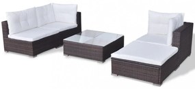 5 részes barna polyrattan kerti bútorszett párnákkal