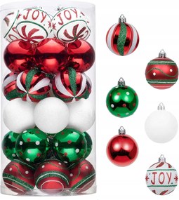 Karácsonyfa gömbök karácsonyi dekoráció csillámos törhetetlen 6cm 30db