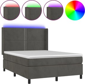 vidaXL sötétszürke bársony rugós és LED-es ágy matraccal 140x200 cm