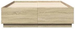 sonoma tölgy színű szerelt fa ágykeret LED-del 160 x 200 cm