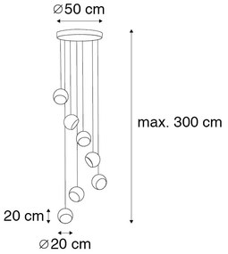 Függőlámpa fekete arany belsővel 7-lámpás - Crooked Cluster