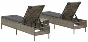 3 részes szürke polyrattan napozóágy szett párnával
