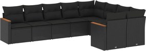 vidaXL 9 részes fekete polyrattan kerti ülőgarnitúra párnákkal