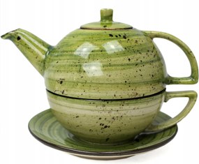 Kerámia teáskanna Duo 0,5 l+csésze 0,3 l+tányér 16 cm Rustic Green