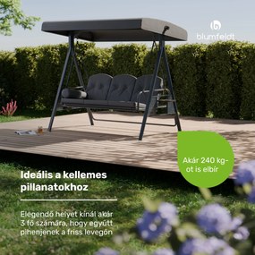 GranSway, hollywoodi hinta, 3 üléses, egyénileg állítható, porszórt acél, időjárásálló