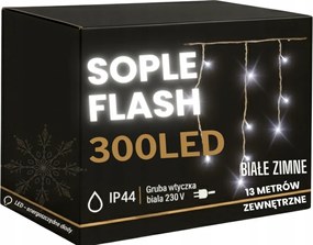 Jégcsap 300 Led 13 m Fehér Hideg Flash Kültéri Függöny Gumi Kábel