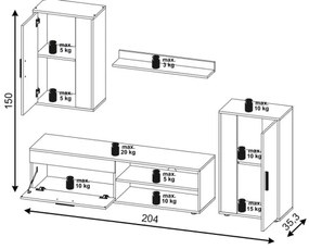 Nappali szekrénysor BRICK sonoma tölgy/fehér