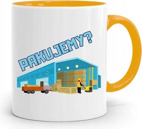 Sárga Bögre Raktárosnak Ajándékot Csomagolunk fényképes nyomtatással