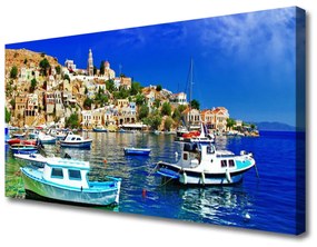 Canvas kép Város hajó, tenger, táj 125x50 cm