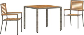vidaXL Kert étkező szett 3 pcs Szürke és Barna polirattan