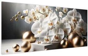 Kép - Orchidea és aranygolyók (120x50 cm)