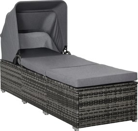 Outsunny Poly Rattan Napágy Napernyővel - Állítható Rattan Napágy Kertbútor Párnával Szürke 195 x 65 x 40 cm | Aosom