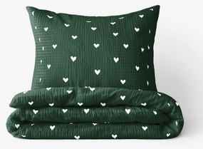 Goldea krepp ágyneműhuzat - szívecskék, sötétzöld alapon 140 x 200 és 70 x 90 cm