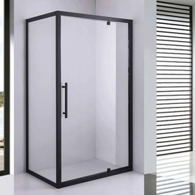 Stuxi Torino Black 110x80 aszimmetrikus szögletes nyílóajtós zuhanykabin 6 mm vízlepergető biztonsági üveggel, matt fekete elemekkel, 200 cm magas