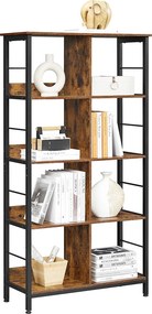 4 szintes könyvespolc, könyvespolc, 80 x 33 x 149 cm, rusztikus barna-fekete
