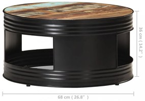 fekete tömör újrahasznosított fa dohányzóasztal 68 x 68 x 36 cm