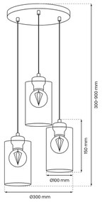Csillár zsinóron CHIC 3xE27/60W/230V fekete/szürke