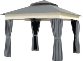 Outsunny Pavilon Dupla Tetővel, 3x3 m Vízálló Stabil Télen is Használható Kert Pavilon Moszkitó Hálóval és Oldalsó Panelek, Fém Kert Pavilon Kerthez é