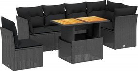 vidaXL 7 részes fekete polyrattan kerti ülőgarnitúra párnával