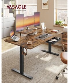 Magasságállítható íróasztal, 160 x 80 cm, vintage barna