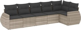 vidaXL 6 részes világosszürke polyrattan kerti ülőgarnitúra párnákkal