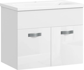 Kleankin Fali Fürdőszobai Mosdószekrény 61x40x50cm, 2 Ajtóval, Lassú Záródású Pántokkal, Fényes Fehér | Aosom