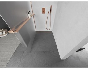 Mexen Kioto+, Walk-In zuhanyparaván polccal és akasztóval 110 x 200 cm, 8 mm-es matt üveg, réz matt profil, 800-110-121-65-30