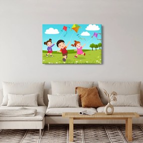 Kép - Sárkányrepülőt éngedő gyermekek (90x60 cm)