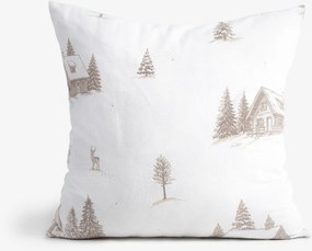 Goldea karácsonyi flanel párnahuzat - tél a vidéken fehéren 40 x 40 cm