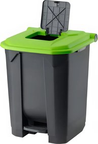 Planet Szelektív hulladékgyűjtő konténer, műanyag, pedálos, antracit, zöld, 50L