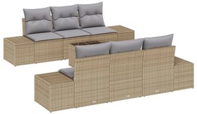 vidaXL 7 Részes Kerti Kanapé Szett Párnákkal Bézs Poly Rattan