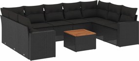 vidaXL 10 részes fekete polyrattan kerti ülőgarnitúra párnákkal