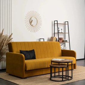 Zestaw 2x Sofa Rozkładana PORTO Musztardowa Welurowa