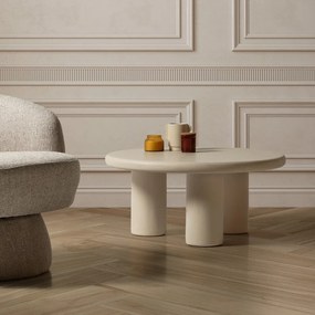 Krémszínű kerek dohányzóasztal kő dekorral ø 80 cm Iriel – MOME