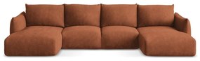 Terrakotta színű zsenília kinyitható sarokkanapé (U alakú) Leila – Makamii