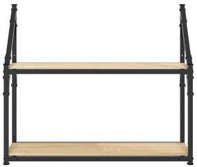 2 szintes sonoma tölgy színű szerelt fa fali polc 60x21x51 cm