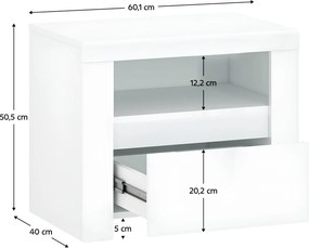 Éjjeliszekrény 1S, fehér fényes, LINDY