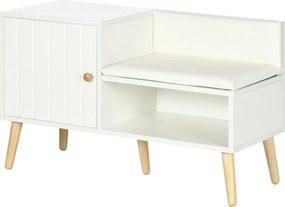 HOMCOM Cipőtároló Pad üléspárnával és Nyitott Polccal 4 Pár Cipőhöz - Cipőpadló Előszobába, Előcsarnokba, Nappaliba 80x33x49 cm Fehér | Aosom