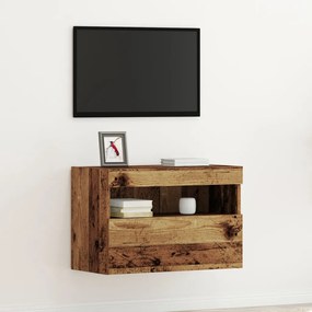 LED világítással ellátott TV faliszekrény régi fa 60x30x40 cm