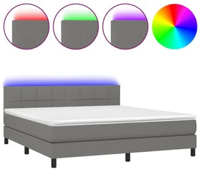 sötétszürke szövet rugós és LED-es ágy matraccal 160x200 cm