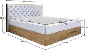 Boxspring ágy, 200x200, szürke Paros szövet/lancelot tölgy, WOOD 3