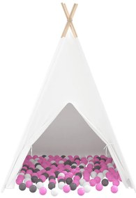 Gyermek Teepee Sátor Táskával Barackszínű &amp; Játéklabdákkal Fehér