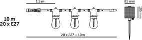 LED dimmelhető napelemes fényfüzér STARLIGHT NEO 20xE27/3,7V 2700K IP54 1200 mAh 11,5m + távirányító