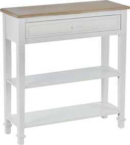 HOMCOM Multifunkcionális Konzol Asztal Oldal Asztal Előszobába Étkezőbe 2 Polccal 1 Kivehető Fiókkal Retro Stílusú Fogantyú Fenyő 75,6x27,5x80,5 cm Te