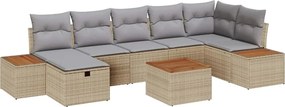vidaXL Kerti Kanapé Szett párnával 8 pcs Bézs polirattan
