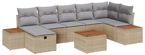 vidaXL Kerti Kanapé Szett párnával 8 pcs Bézs polirattan