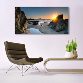 Vászonkép Rock Beach Sun Landscape 120x60 cm