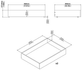 Fekete ágy alatti fiók szett 2 db-os 90x190-140x190 cm Naia – Tvilum