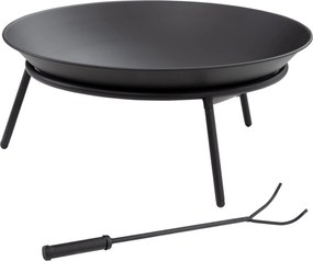 Outsunny Kültéri Tüzelőanyagos Tűzrakó Tűzhely Pokerrel Tűzrakásra Teraszon Kempingezéshez Ø47x21 cm Fekete | Aosom