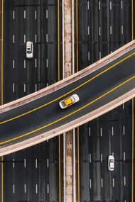 Művészeti fotózás Taxi on an overpass crossing above, Abstract Aerial Art, (26.7 x 40 cm)
